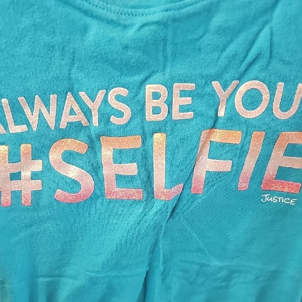 Justice Girls Aqua Blue Graphic Selfie Tshirt Size 10 - Picture 3 of 6